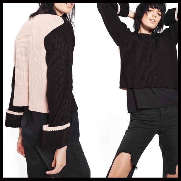 TOPSHOP BLACK PULLOVER COLOR-BLOCK SWEATER A3C - Picture 2 of 6